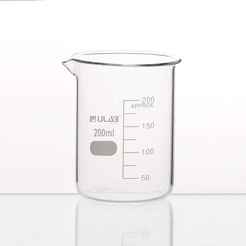 ULAB Scientific Glass Beaker Set, Vol. 200ml, 3.3 Borosilicate Griffin Low Form with Printed Graduation, Pack of 6, UBG1022 - Image 2